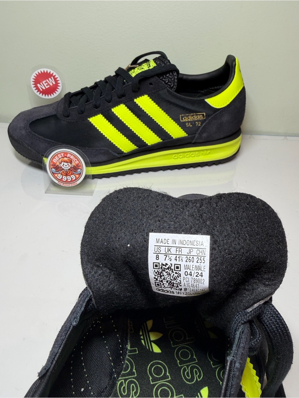 adidas Originals - Size 8 Men’s SL 72 RS IG4647 Black Solar Yellow Sneakers New - Picture 9 of 10